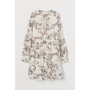 H&M Dress Womens M Cream Brown Babydoll Chiffon Layered Prarie Tiered Boho Lagen